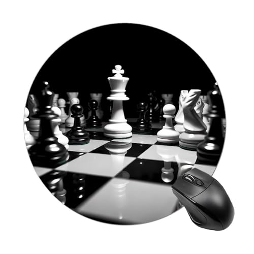 Schwarzes und weißes Schach-Mauspad, kleines Mauspad mit rutschfester Gummiunterseite, bequemes Laptop-Mauspad, rund, wasserdicht, Mauspad für Büro, Zuhause, Computer, 20 x 20 cm Schwarzes und weißes Schach-Mauspad, kleines Mauspad mit rutschfester Gummiunterseite, bequemes Laptop-Mauspad, rund, wasserdicht, Mauspad für Büro, Zuhause, Computer, 20 x 20 cm von Rrtsmsgh