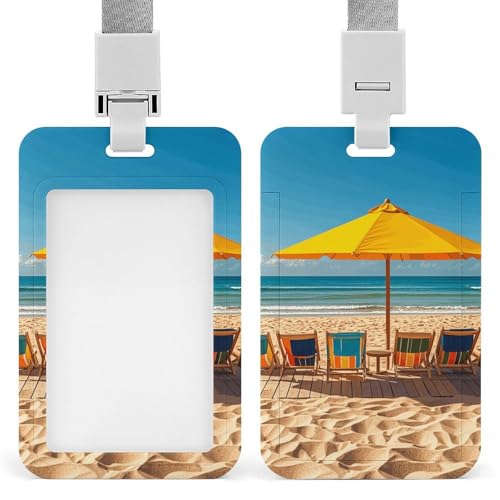 Strand-Szene mit Stühlen, Ausweishalter, professioneller, vertikaler Ausweis-Clip mit Umhängeband, wasserdichte Ausweis-Schutzhülle für Büro, transparenter Ausweishalter für Krankenschwestern, Ärzte Strand-Szene mit Stühlen, Ausweishalter, professioneller, vertikaler Ausweis-Clip mit Umhängeband, wasserdichte Ausweis-Schutzhülle für Büro, transparenter Ausweishalter für Krankenschwestern, Ärzte von Rrtsmsgh