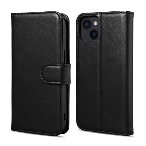 Rssviss Hülle für iPhone 14, Klapphülle iPhone 14 [RFID Schutz] iPhone 14 Lederhülle Schutzhülle [Standfunktion] [Kartenfach] [Magnet] für iPhone 14 Handyhülle 6,1" Schwarz von Rssviss