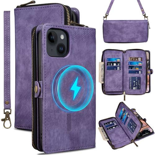 Rssviss Schutzhülle für iPhone 13, Flip Case mit Stand, Kartenfächer und Ständer, Kompatibel mit MagSafe kabellosem Laden, Violett, Kunstleder Rssviss Schutzhülle für iPhone 13, Flip Case mit Stand, Kartenfächer und Ständer, Kompatibel mit MagSafe kabellosem Laden, Violett, Kunstleder von Rssviss