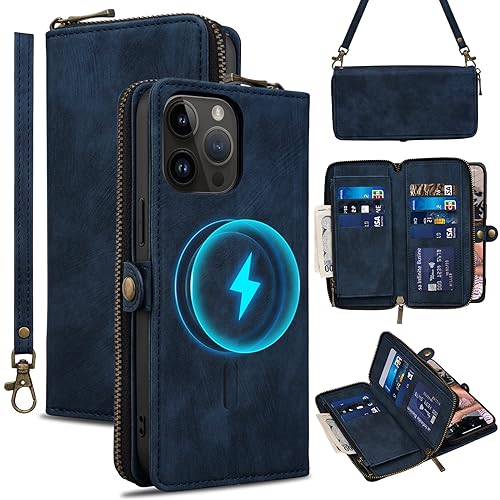Rssviss Schutzhülle für iPhone 15 Pro Max, Crossbody mit Kartenhalter, Handschlaufe, RFID-blockierende Abdeckung für Damen und Herren, kompatibel mit Mag&Safe Reißverschluss, Flip Case für iPhone 15 Rssviss Schutzhülle für iPhone 15 Pro Max, Crossbody mit Kartenhalter, Handschlaufe, RFID-blockierende Abdeckung für Damen und Herren, kompatibel mit Mag&Safe Reißverschluss, Flip Case für iPhone 15 von Rssviss