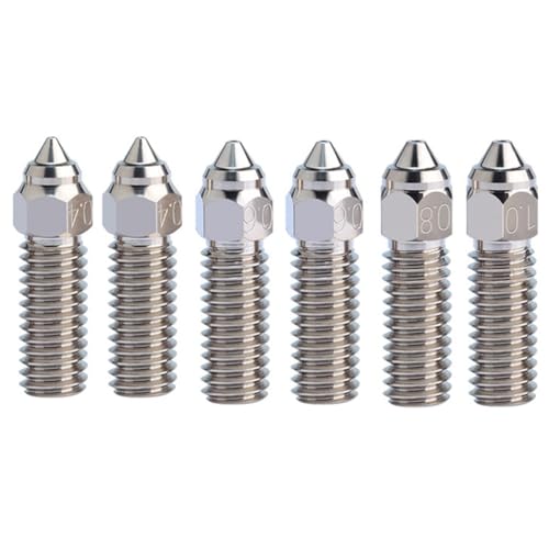 Rtauhife 6-Teilige Drucker Hochleistungs-Durchflussdüsen Silber 0,4 mm X 2 Stück/0,6 mm X 2 Stück/0,8 mm X 1 Stück/1 mm X 1 Stück für K1, K1 Max von Rtauhife