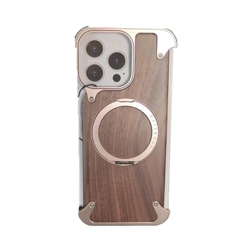 Rtyweth Magnetisches Telefon aus Walnussholz für 16/16 Pro Max Cover, 360 Grad drehbarer Haltegrad, Metall O9y5 Ständer von Rtyweth