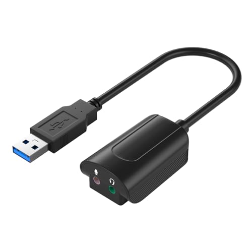 Externer 7.1 USB-Soundkartenadapter StereoConverter für Headset, Mikrofon, Kopfhörer, Laptop, Desktops, USB 3.0 auf 3,5 mm Ausgang, Konverter, USB-Mikrofon-Adapter von Ruarby