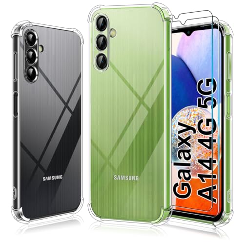 Ruayia Hülle für Samsung Galaxy A14 4G/5G Durchsichtig mit 2 Stück Panzer Schutz Glas, Handyhülle Silikon Stoßfest Kratzfest Fallschutz Dünne Transparent TPU Weiche Schutzhülle Case - 6.6" - Klar von Ruayia