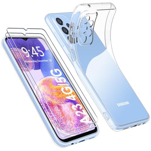 Ruayia Hülle für Samsung Galaxy A23 4G/5G Transparent mit 2 Stück Panzer Schutz Glas, Handyhülle Ultra Dünn Leicht Silikon Weiche TPU Schutzhülle Stoßfest Case Cover - 6.6" - Klar von Ruayia