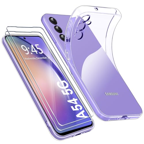 Ruayia Hülle für Samsung Galaxy A54 5G Transparent mit 2 Stück Panzer Schutz Glas, Handyhülle Ultra Dünn Leicht Silikon Weiche TPU Schutzhülle Stoßfest Case Cover - 6.4" - Klar von Ruayia