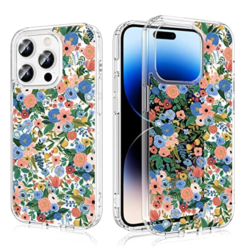 Ruayia Kompatibel mit iPhone 14 Pro Hülle 6,1 Zoll, Bunt Blume Flora Muster Transparent Handyhülle Hart PC + Stoßfeste TPU Bumper Gilrs Frauen Schutzhülle - Bunt Blume von Ruayia