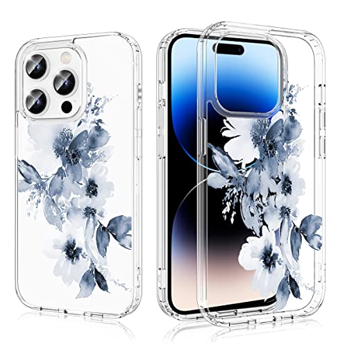 Ruayia Kompatibel mit iPhone 14 Pro Hülle 6,1 Zoll, Vintage Eine Blume Flora Muster Transparent Handyhülle Hart PC + Stoßfeste TPU Bumper Gilrs Frauen Schutzhülle - Vintage Blume von Ruayia