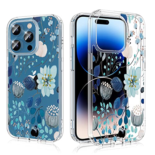 Ruayia Kompatibel mit iPhone 14 Pro Hülle 6,1 Zoll, Wildblume Blume Flora Muster Transparent Handyhülle Hart PC + Stoßfeste TPU Bumper Gilrs Frauen Schutzhülle - Wildblume von Ruayia