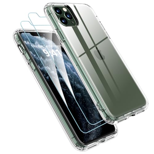 Ruayia für iPhone 11 Pro Hülle mit 2 Stück Schutzfolie, Handyhülle Dünne Transparent Slikon Weiche iPhone 11 Pro Case Stoßfest Bumper Kratzfest Anti-Rutsch Schutzhülle - Durchsichtig von Ruayia