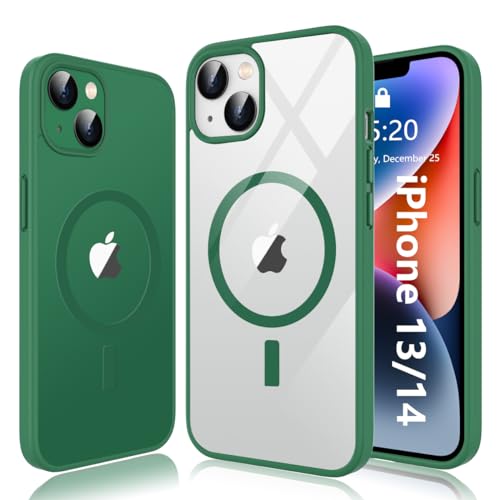 Ruayia für iPhone 13 Hülle und iPhone 14 Hülle Kompatibel mit MagSafe, iPhone 14 Handyhülle Magnetische Stoßfest Anti Fingerabdruck Silikon Dünn Case - 6.1" - Grün von Ruayia