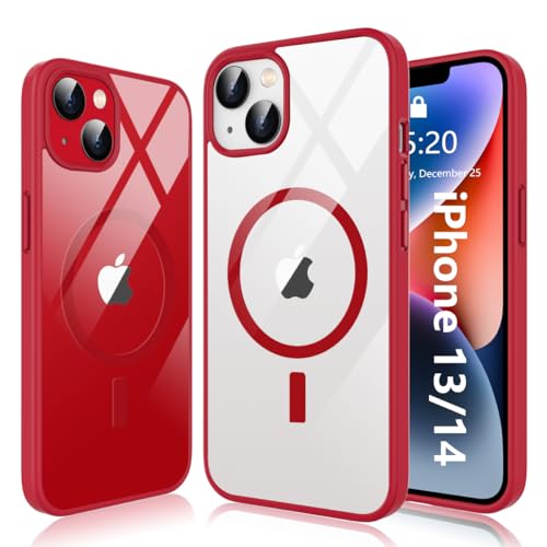 Ruayia für iPhone 13 Hülle und iPhone 14 Hülle Kompatibel mit MagSafe, iPhone 14 Handyhülle Magnetische Stoßfest Anti Fingerabdruck Silikon Dünn Case - 6.1" - Rot von Ruayia