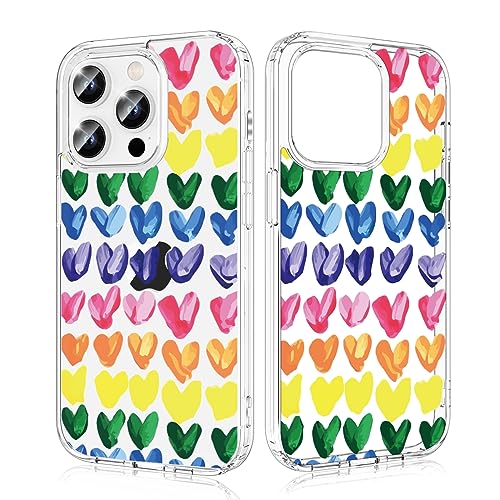 Ruayia für iPhone 14 Pro Hülle, Mehrfarbig Herz Design Transparent Silikon Aesthetic Handyhülle Hartschale PC + Stoßfest TPU für Mädchen und Frauen Schutzhülle, 6,1 Zoll von Ruayia