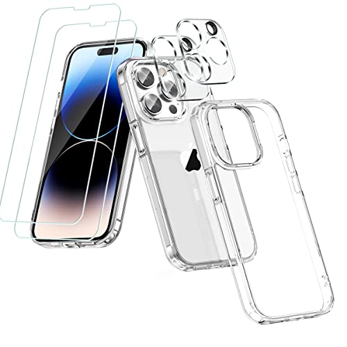 Ruayia für iPhone 14 Pro Hülle mit 2 Schutzfolie + 2 Kameraschutz, Nie Vergilbung Militärischer Stoßfeste Kratzfeste Handyhülle, Dünne Klar TPU+PC Case Schutzhülle - 6.1''- Transparent von Ruayia