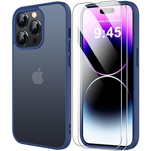 Ruayia für iPhone 14 Pro Hülle mit 2 Schutzfolie [Militärnorm Schutz] Stoßfest Anti Fingerabdruck Matte Silikon iPhone 14 Pro Case 6.1’’ - Matt Blau von Ruayia