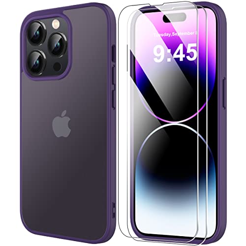 Ruayia für iPhone 14 Pro Hülle mit 2 Schutzfolie [Militärnorm Schutz] Stoßfest Anti Fingerabdruck Matte Silikon iPhone 14 Pro Case 6.1’’ - Matt Lila von Ruayia