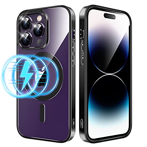 Ruayia für iPhone 14 Pro Max Hülle, mit Magsafe Adsorption, Magnetisch Transparent Hybrid-Schutzhülle Hartschale PC + stoßfest TPU für kabelloses Laden, Schutzhülle für iPhone 14 Pro Max - Schwarz von Ruayia