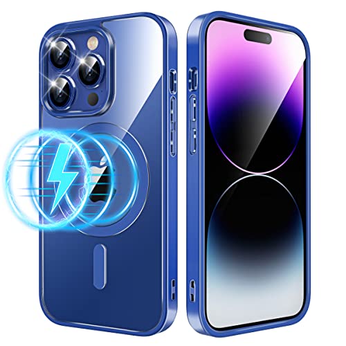 Ruayia für iPhone 14 Pro Max Hülle, mit Magsafe Adsorption, Magnetisch Transparent Hybrid-Schutzhülle Hartschale PC + stoßfest TPU für kabelloses Laden, Schutzhülle für iPhone 14 Pro Max - Blau von Ruayia