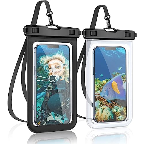 Ruayia wasserdichte Handyhülle - 6,8 Zoll [2 Stück] IPX8 Unterwasser Hülle für Schwimmen, Waterproof Phone Case für iPhone 14 13 12 11 Pro Max, Samsung S22 S21, Huawei - Schwarz + Klar von Ruayia