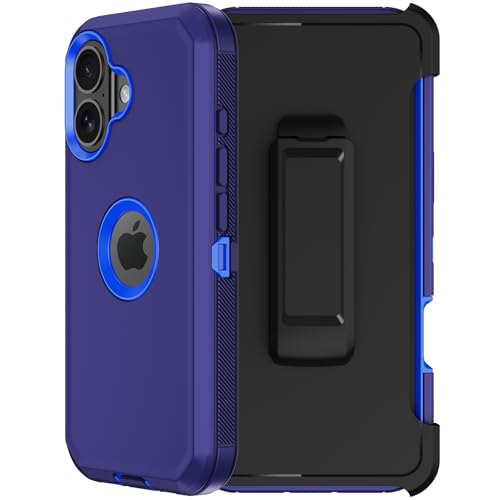 RubCase Schutzhülle für iPhone 16, Militärqualität, Fallschutz, Handyhülle mit Gürtelclip-Holster-Ständer, 2 Displayschutzfolien, robuster, stoßfester Ständer für iPhone 16, 15,5 cm (6,1 Zoll), Blau RubCase Schutzhülle für iPhone 16, Militärqualität, Fallschutz, Handyhülle mit Gürtelclip-Holster-Ständer, 2 Displayschutzfolien, robuster, stoßfester Ständer für iPhone 16, 15,5 cm (6,1 Zoll), Blau von RubCase