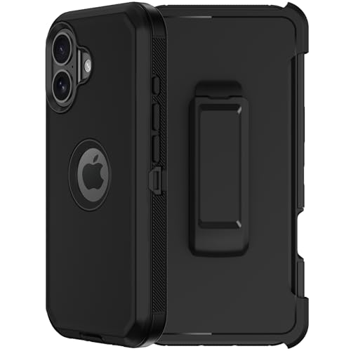 RubCase Schutzhülle für iPhone 16, Militärqualität, Fallschutz, Handyhülle mit Gürtelclip-Holster-Ständer, 2 Displayschutzfolien, robuster, stoßfester Ständer für iPhone 16, 15,5 cm (6,1 Zoll RubCase Schutzhülle für iPhone 16, Militärqualität, Fallschutz, Handyhülle mit Gürtelclip-Holster-Ständer, 2 Displayschutzfolien, robuster, stoßfester Ständer für iPhone 16, 15,5 cm (6,1 Zoll von RubCase