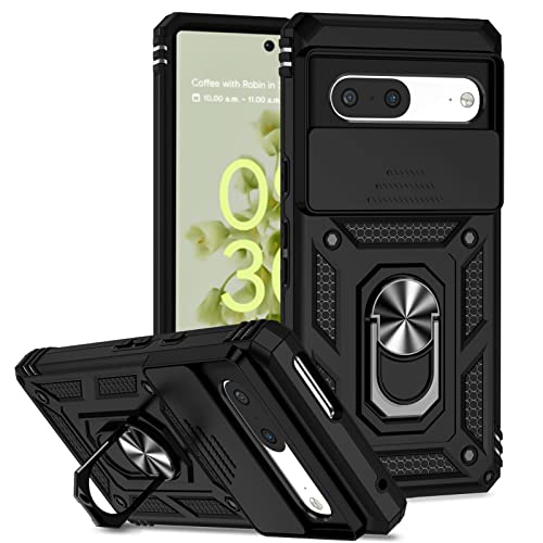 Rubaiiyu für Google Pixel 7 Kameraschutz Handyhülle,Outdoor Hülle Hybrid Kameraklappe Schutzhülle Militär Standard Cover Case Metall Ring Ständer Halter Handy Hüllen Schwarz von Rubaiiyu