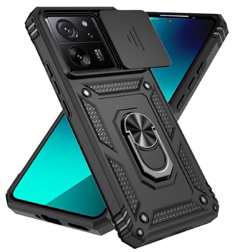 Rubaiiyu für Xiaomi 13T/Xiaomi 13T Pro Kameraschutz Handyhülle,Outdoor Hülle Hybrid Kameraklappe Schutzhülle Militär Standard Cover Case Metall Ring Ständer Halter Handy Hüllen Schwarz von Rubaiiyu