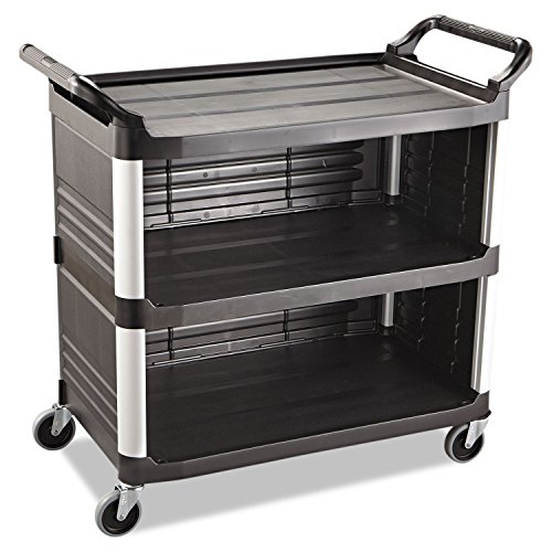 Rubbermaid Commercial Products Commercial 4093 37 13/16x40 5/8x20 inch 300lb 3 Shelve HDPE Service Cart with End Panels - Black von Rubbermaid Commercial Products