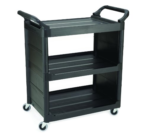 Rubbermaid Commercial Products FG342100BLA Servicewagen aus Polyethylen mit Randverkleidung, 3 Böden, Schwarz von Rubbermaid Commercial Products