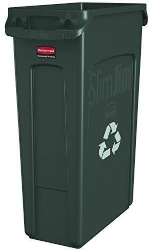 Rubbermaid Commercial Products Vented Slim Jim Recycling Bin Waste Receptacle, 87 Litres, Green, Plastic, FG354007GRN von Rubbermaid Commercial Products