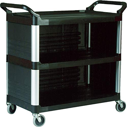 Rubbermaid Commercial Products Commercial 4093 37 13/16x40 5/8x20 inch 300lb 3 Shelve HDPE Service Cart with End Panels - Black von Rubbermaid Commercial Products