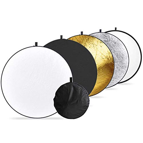 Ruberg 5in1 Falt-Reflektor Tragbarer 60cm runder Licht-Reflektor in weiß Gold Silber Weiß Schwarz und transparent für Studio,Foto Diffusor von Ruberg