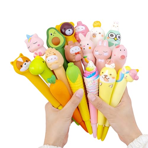 Rubu22a 10PC Niedliche Anti-Stress-Gelstift – Squeezies-Schreibwaren zum Entspannen, Cartoon-Kugelschreiber, Silikon Stifte Schwarz Tinte. Spitzendurchmesser 1 mm. Tier-Thema (Beige) von Rubu22a