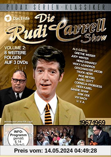 Die Rudi Carrell Show, Vol. 2 / Weitere acht Folgen der beliebten Unterhaltungs-Show mit vielen Stars von 1967 - 1969 (Pidax Serien-Klassiker) [3 DVDs] von Rudi Carrell