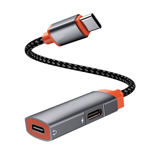 Rudiaoa Splitter USB C auf Kopfhörer-Adapter, doppelter Typ-C-Anschluss, Stereo-Lade-Splitterkabel für Handy und Tablet von Rudiaoa