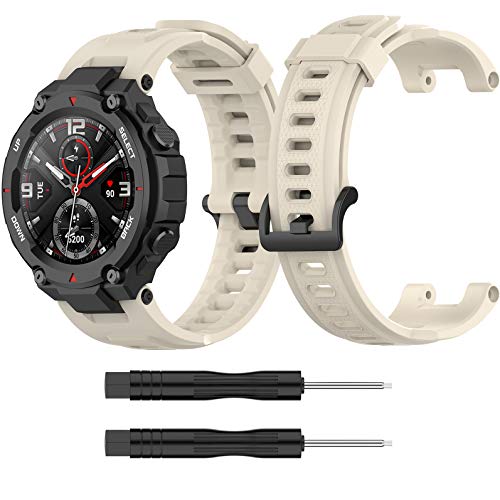 Armband Kompatibel mit Amazfit T-Rex Armband Zubehör Armbänder Silikon Ersatzarmband Kompatibel mit Amazfit T-Rex Smartwatch Band (Beige) von RuenTech