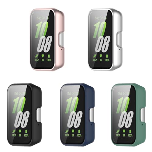 Hard PC Hülle mit Glas Displayschutz für Samsung Galaxy Fit 3 SM-R390 Schutzhülle, Vollständige Abdeckung Matte Schutzhülle Ultradünne Kratzfest Schutz Case (5er Pack) von RuenTech