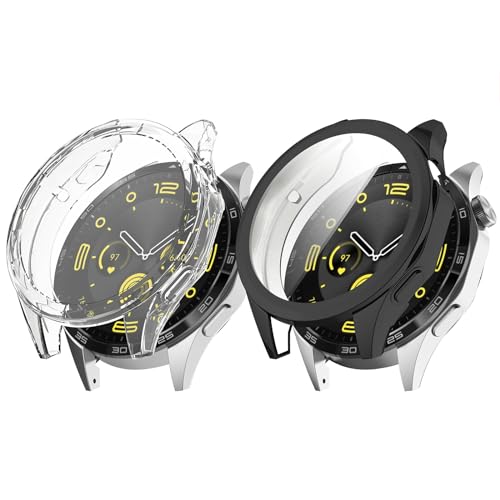 Hülle Kompatibel für Huawei Watch GT 4 46mm Schutzhülle Schutz, TPU All-Around Mit Ultradünne Displayschutz für Huawei Watch GT4 46mm Zubehör (Schwarz+Klar) von RuenTech