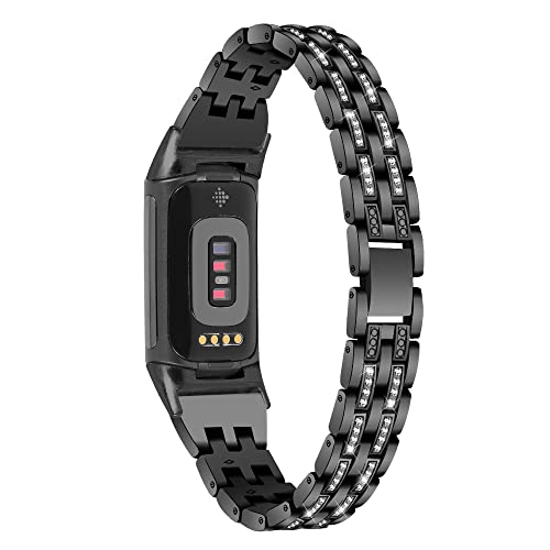 RuenTech Armband Kompatibel für Fitbit Charge 5/Charge 6 smartwatch Armbänder Metall Ersatz Band für Fitbit Charge 6 Ersatzband Zubehör (Schwarz) von RuenTech