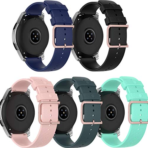 RuenTech Band Kompatibel mit Umidigi Uwatch 2 / Umidigi Uwatch 2s Armband Ersatzarmband Weiches Silikon Flexible Gürtel Armbänder Schlaufen Zubehör (schwarz+armeegrün+Marineblau+pink+blaugrün) von RuenTech