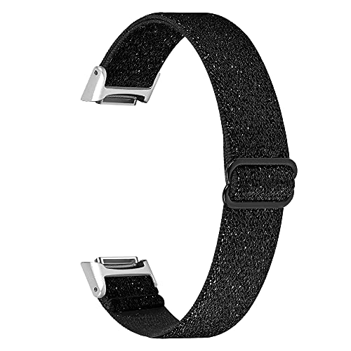 RuenTech Elastisches geflochtenes Armband kompatibel mit Fit bit Luxe intelligentes Schrittzähler Armband Gummiband (Glänzend Schwarz) von RuenTech