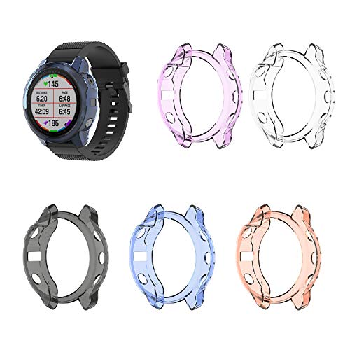 RuenTech Ersat Schutzhülle Kompatibel mit Garmin Fenix 6s Pro Saphir Sapphire Schutzhülle Schutzfolie Hülle TPU Shell Schut Rundumschutz Anti-Scratch (schwarz+lila+blau+rosa+klar) von RuenTech