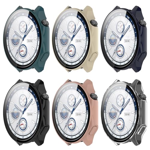 RuenTech Hülle Kompatibel für OnePlus Watch 2 Schutzhülle, mit Kratzfest ​Displayschutzfolie, Hard PC Schutz for Oppo Watch X Smartwatch Zubehör (6er Pack) von RuenTech