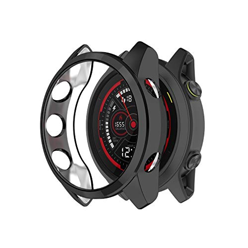 RuenTech Hülle Kompatibel mit Garmin Forerunner 745 Schutzhülle Schutzfolie Displayschutz Folie Schutz Hülle TPU Stoßstange Kratzfest (Schwarz) von RuenTech