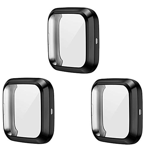 RuenTech Kompatibel für Fitbit Versa 2 Displayschutzfolie Schutzhülle Vollschutz Weiche TPU Hülle Kompatibel für Fitbit Versa 2 Smartwatch Slim Plate Hülle (schwarz x 3) von RuenTech