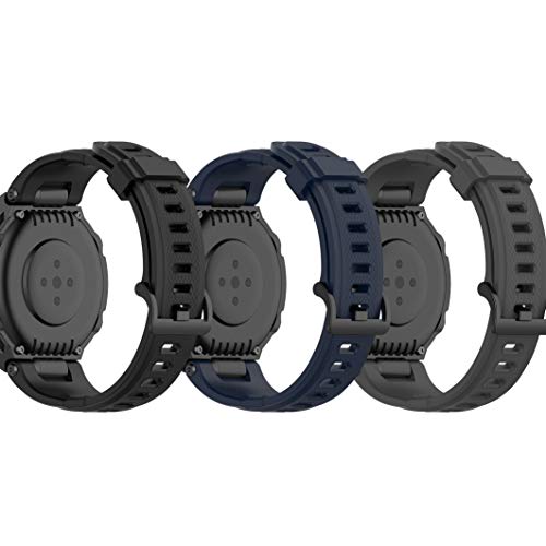 RuenTech Kompatibel mit Amazfit T-Rex Armband Ersatz Silikon Band Strap Damen Herren Armbänder Band Klein Groß (schwarz+Marineblau+grau) von RuenTech