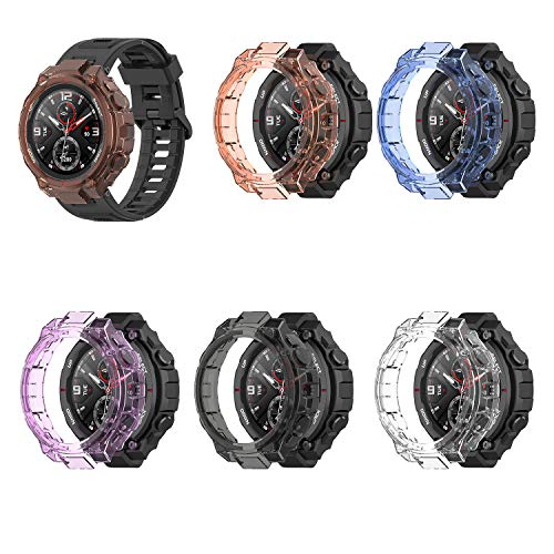 RuenTech Kompatibel mit Amazfit T-Rex Schutzhülle Hülle Abdeckung Displayschutzfolie Allround-Schutz Stoßstange TPU-Platte Gehäuse Zubehör Folie (5 Farbe) von RuenTech