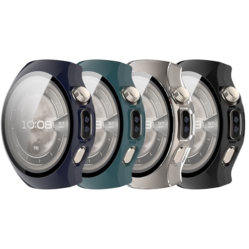 Schutzhülle Kompatibel für Huawei Watch 5 46mm, PC Harte Hülle mit Panzerfolie, Schutz Zubehör Kratzfest Gehäuse (4er Pack A) von RuenTech