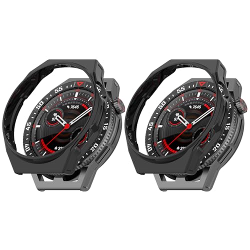 Schutzhülle Kompatibel für Huawei Watch GT 3 SE Hülle, ohne Bildschirmschutz, Kratzfeste robuste PC Schutzhülle für Huawei Watch GT3 SE Zubehör (Schwarz+Schwarz) von RuenTech